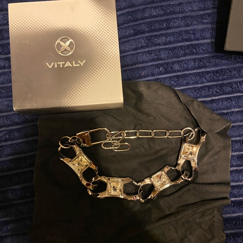Vitaly Paragon Choker Necklace Stainless Steel Sliver Crystal